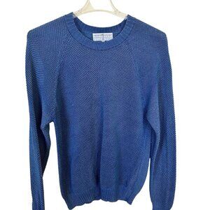 PERUVIAN CONNECTION Pima Cotton Teal Blue Crew Neck Pullover Sweater Large